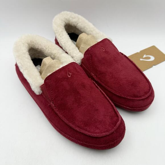 OluKai Womens Ku'Una Slippers US 6 EU 36 Red Lilikoi Leather Shearling NIB - Picture 5 of 12